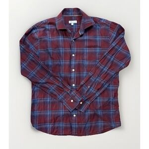 Peter Millar Med Maroon Plaid Shirt Men's Long Sleeve Cotton‎ Button Down